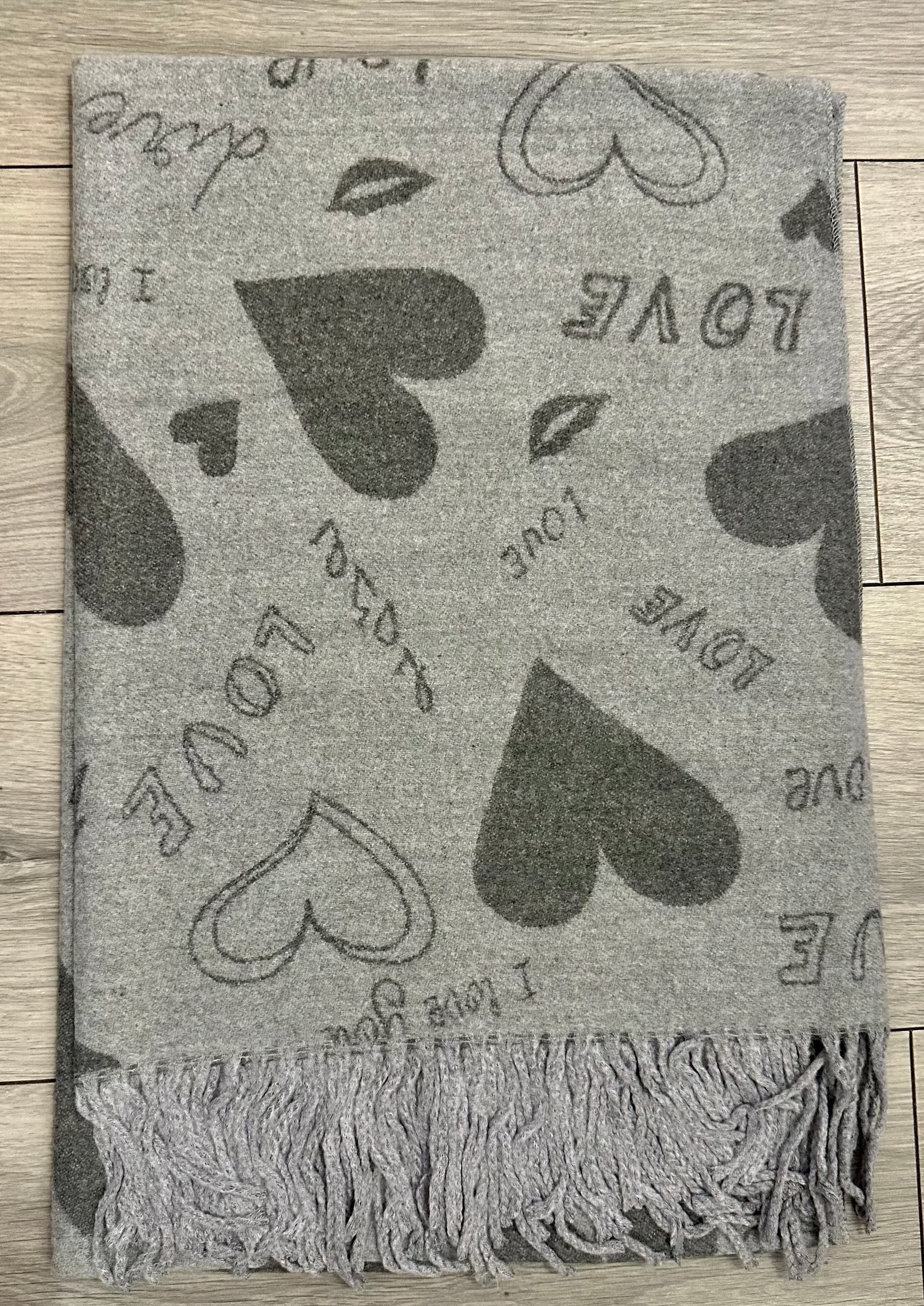 Soft I Love You Heart Design Cashmere Blend Reversible Winter Warm Scarf Shawl