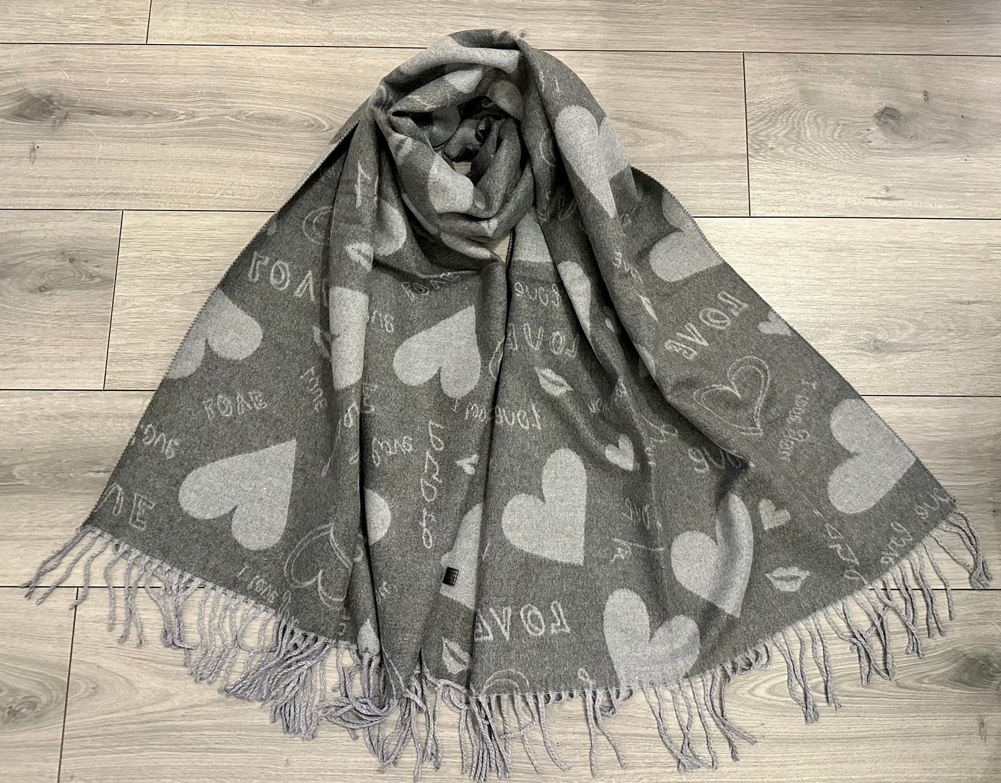 Soft I Love You Heart Design Cashmere Blend Reversible Winter Warm Scarf Shawl