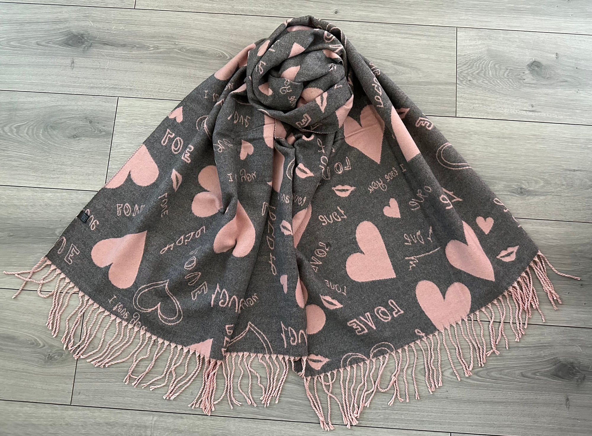 Soft I Love You Heart Design Cashmere Blend Reversible Winter Warm Scarf Shawl