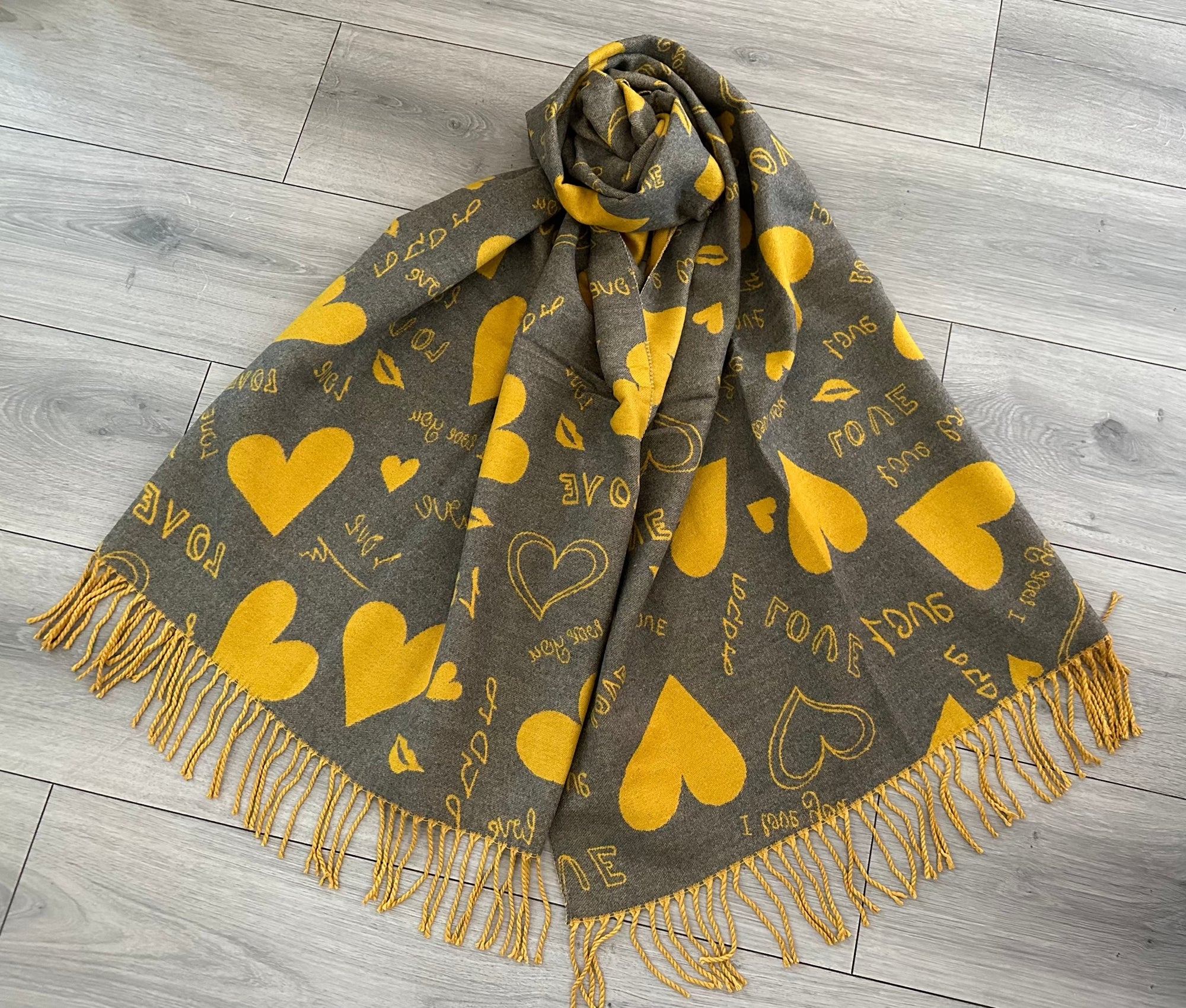 Soft I Love You Heart Design Cashmere Blend Reversible Winter Warm Scarf Shawl