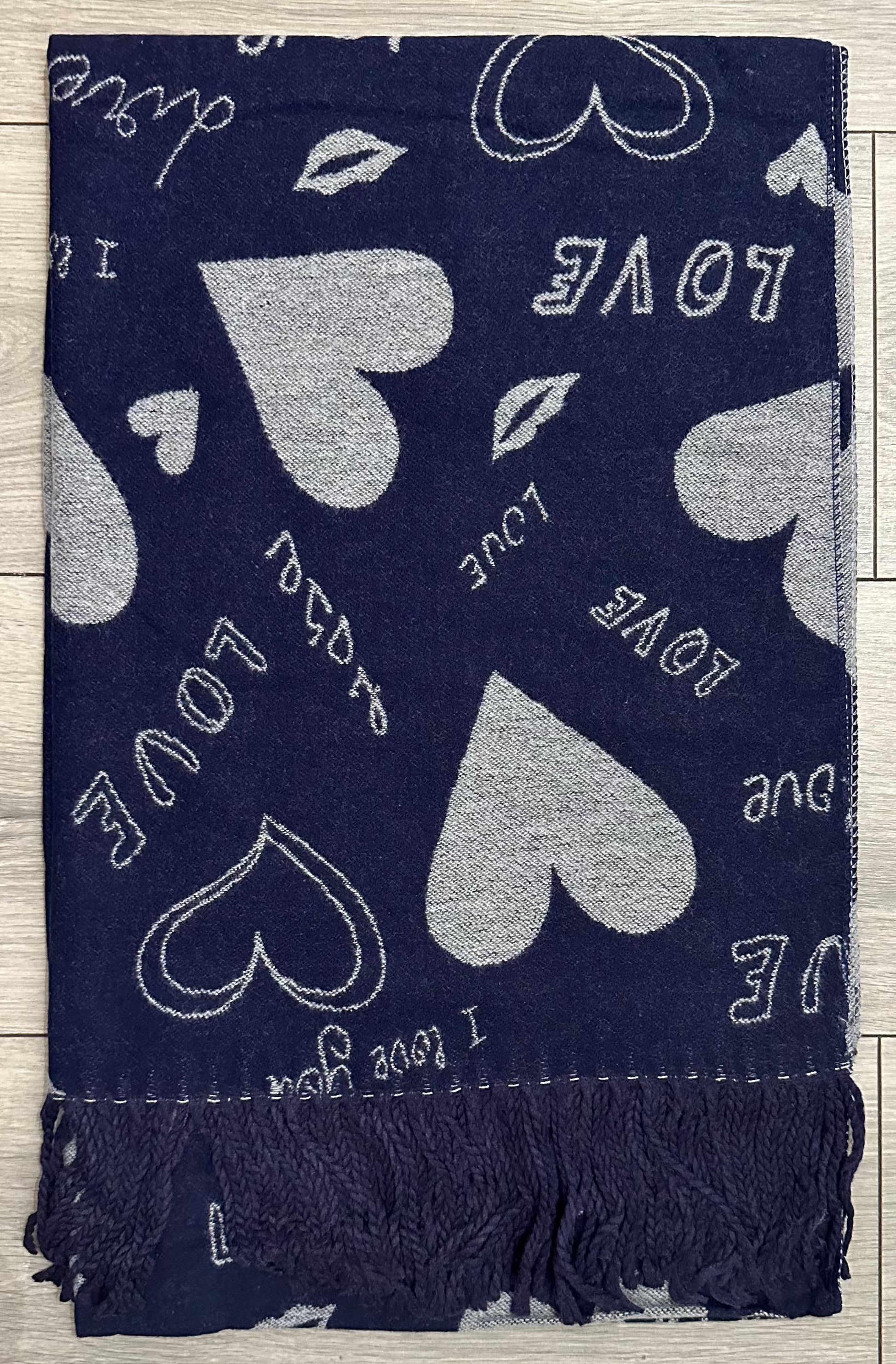 Soft I Love You Heart Design Cashmere Blend Reversible Winter Warm Scarf Shawl