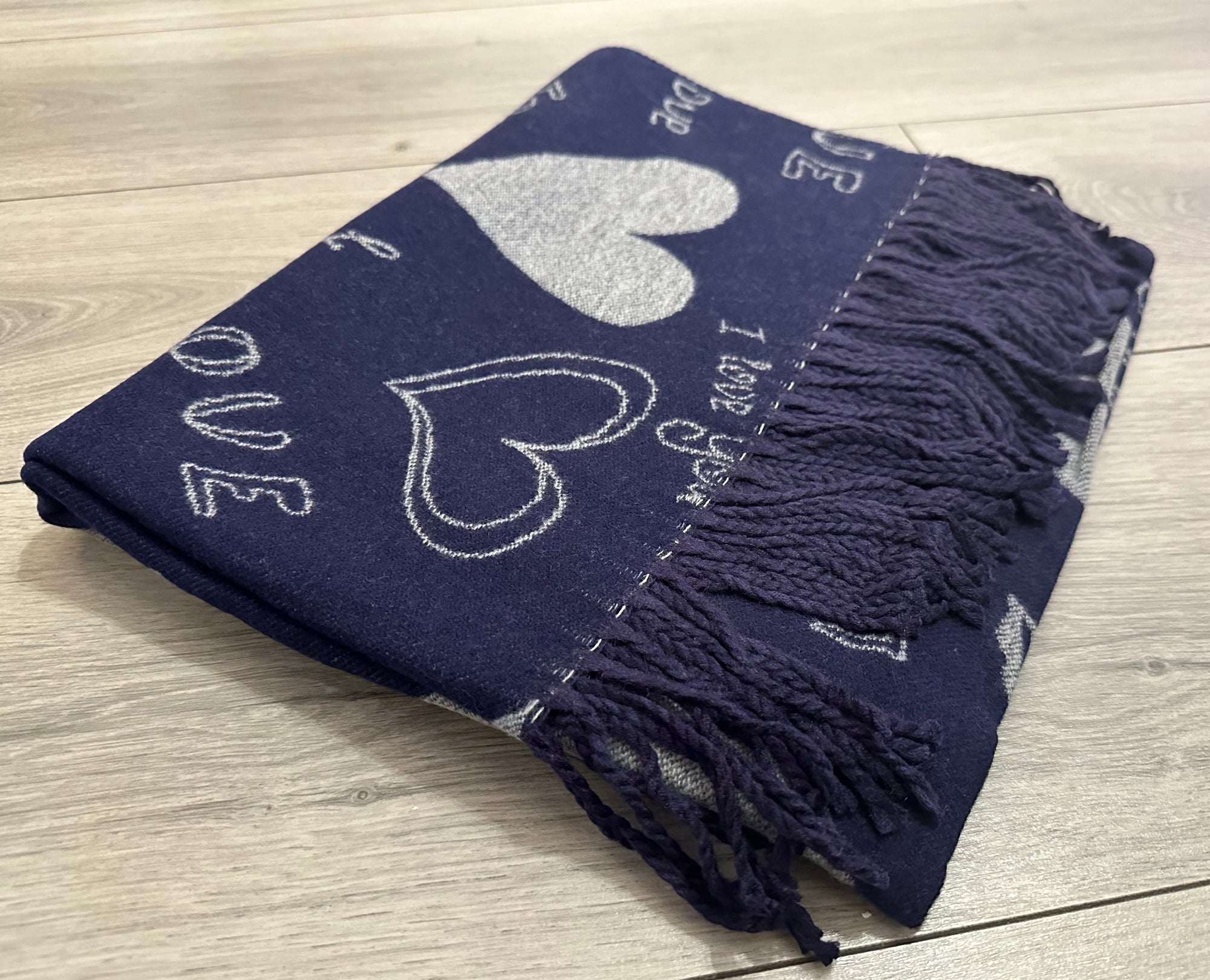 Soft I Love You Heart Design Cashmere Blend Reversible Winter Warm Scarf Shawl