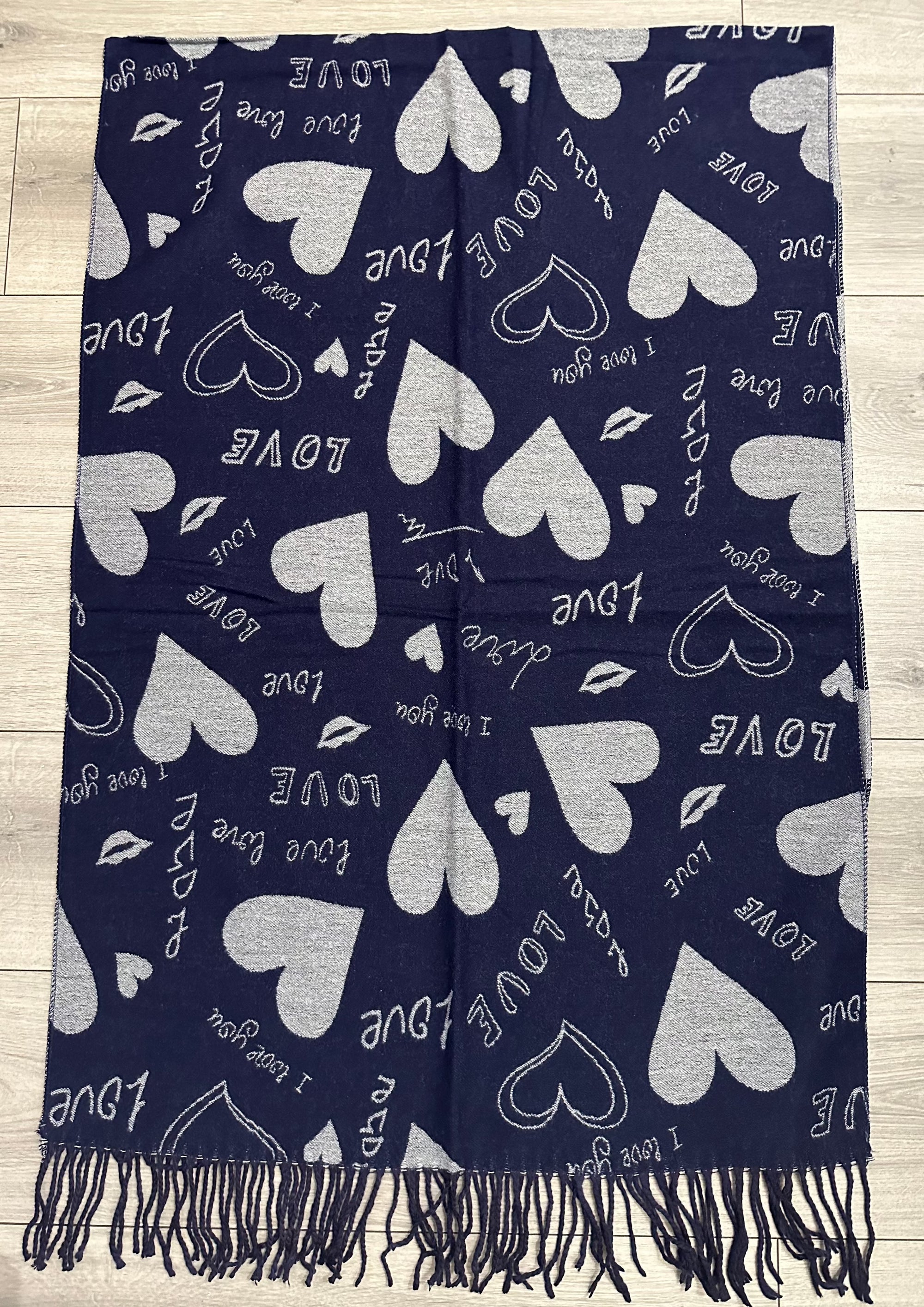 Soft I Love You Heart Design Cashmere Blend Reversible Winter Warm Scarf Shawl