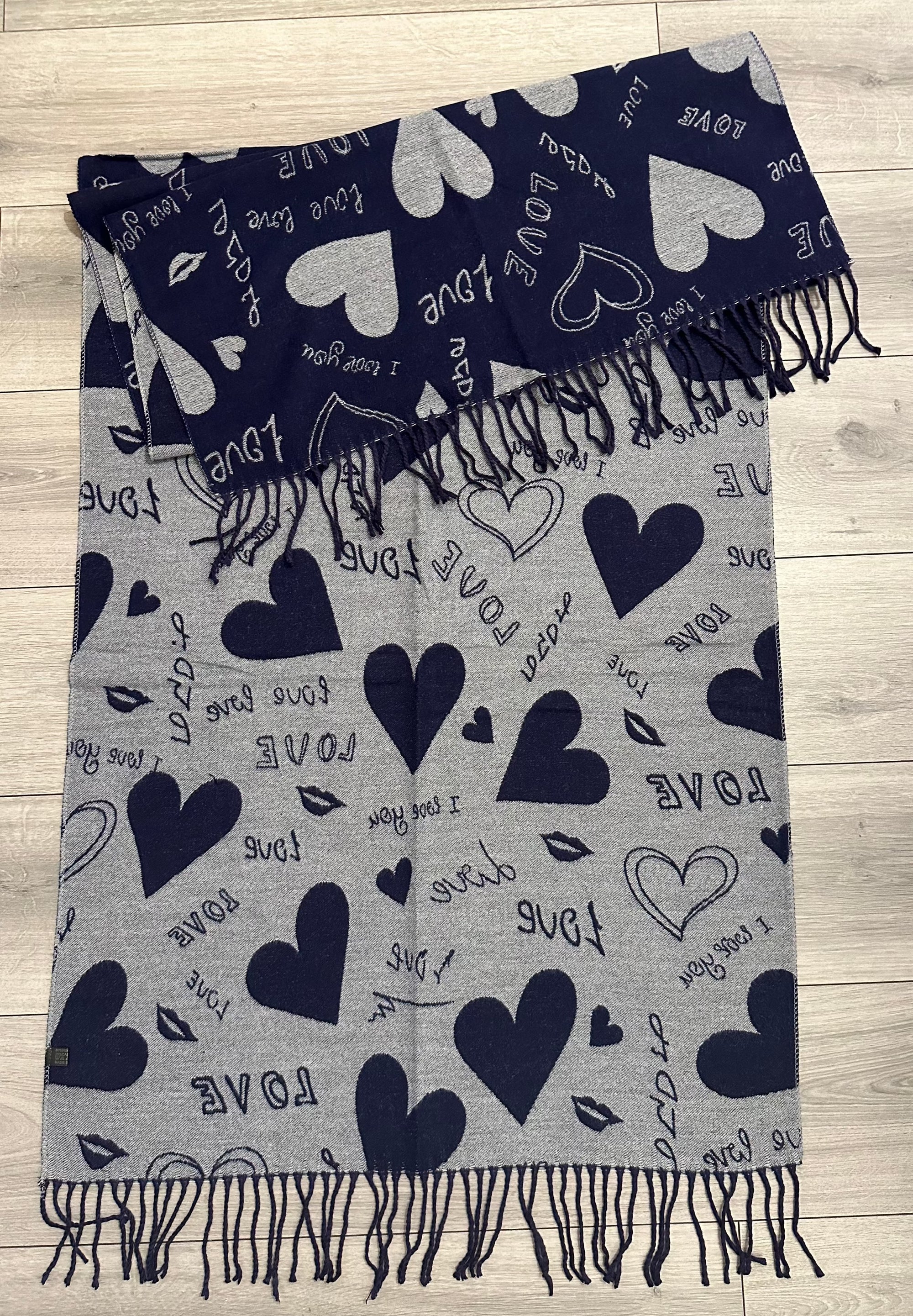 Soft I Love You Heart Design Cashmere Blend Reversible Winter Warm Scarf Shawl