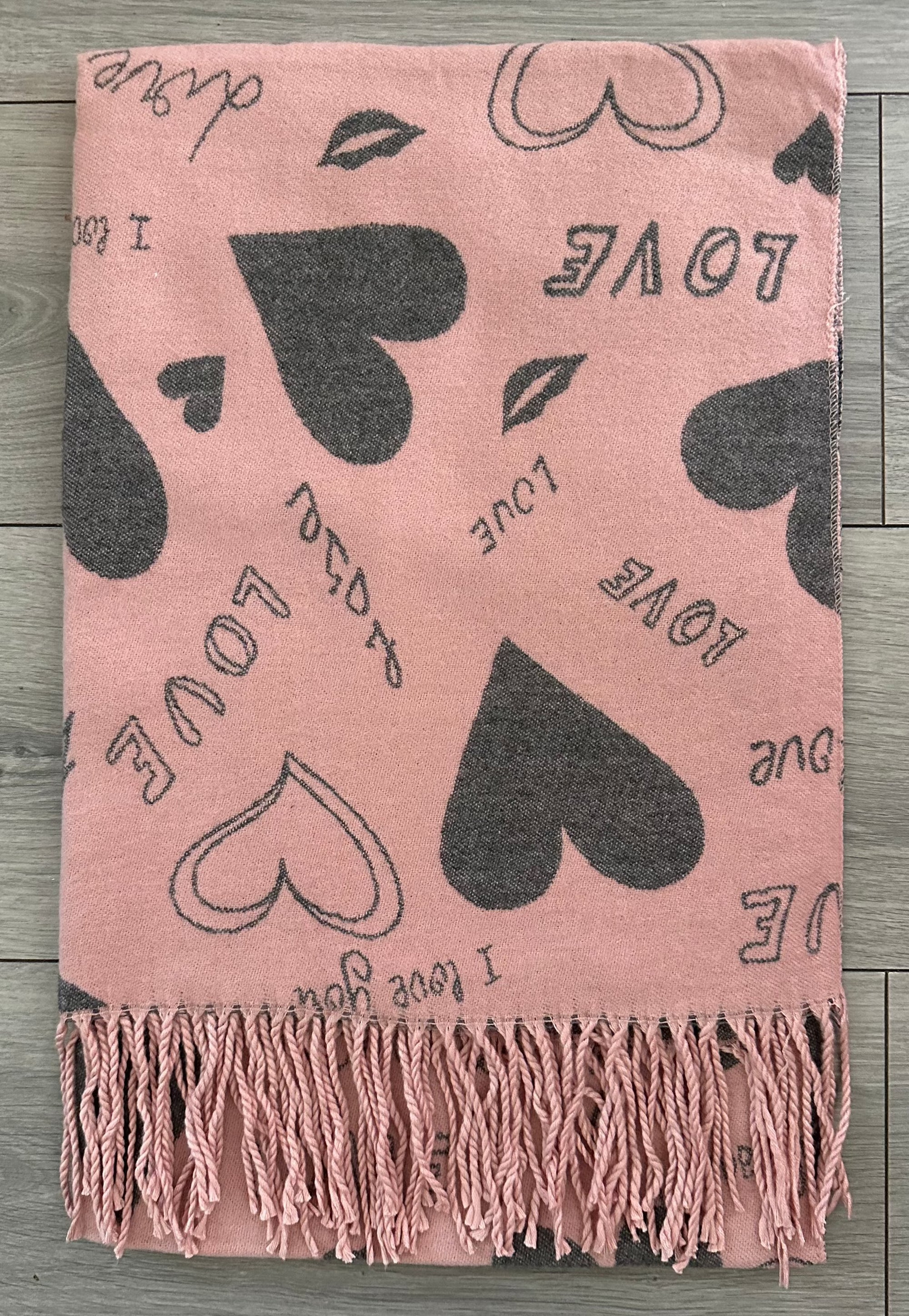 Soft I Love You Heart Design Cashmere Blend Reversible Winter Warm Scarf Shawl