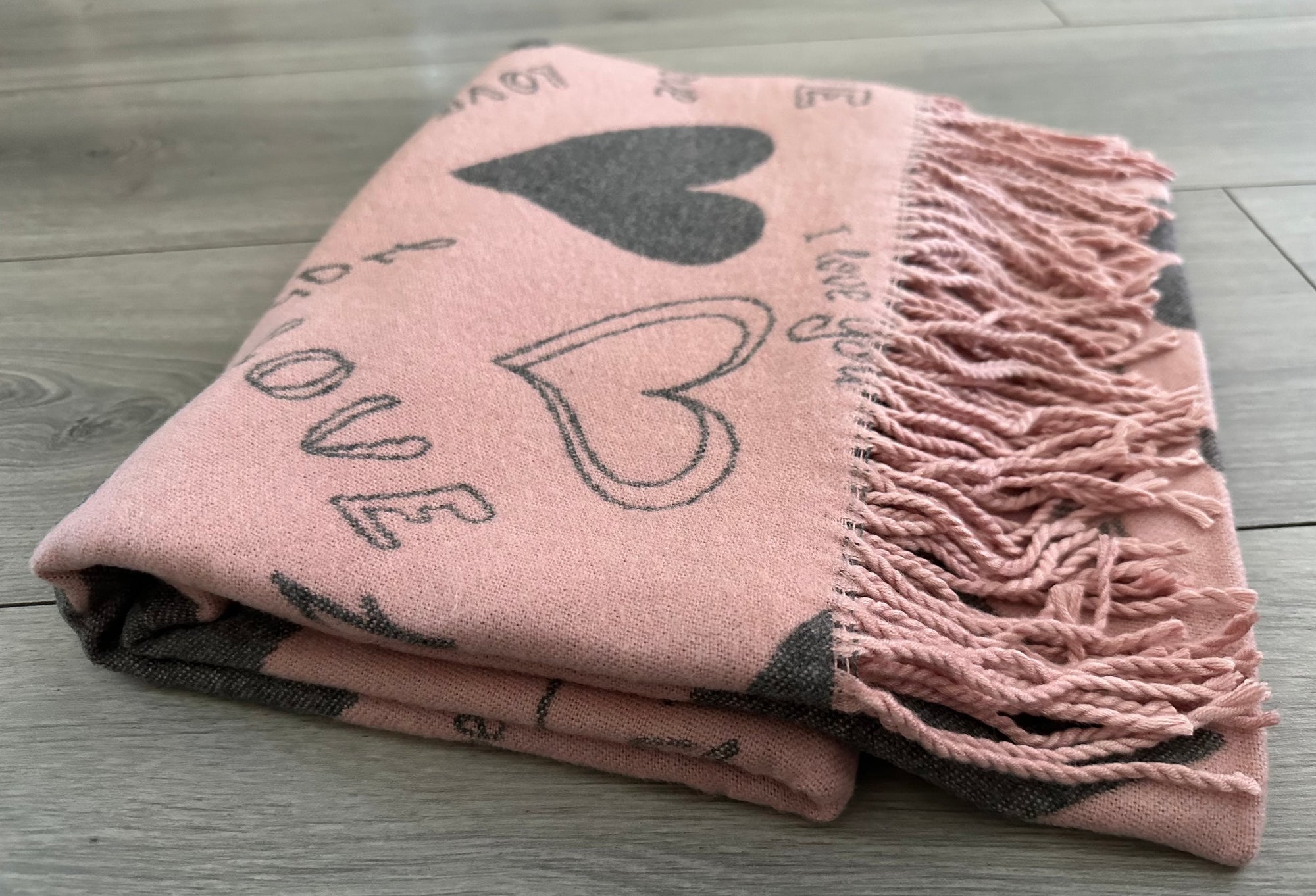 Soft I Love You Heart Design Cashmere Blend Reversible Winter Warm Scarf Shawl