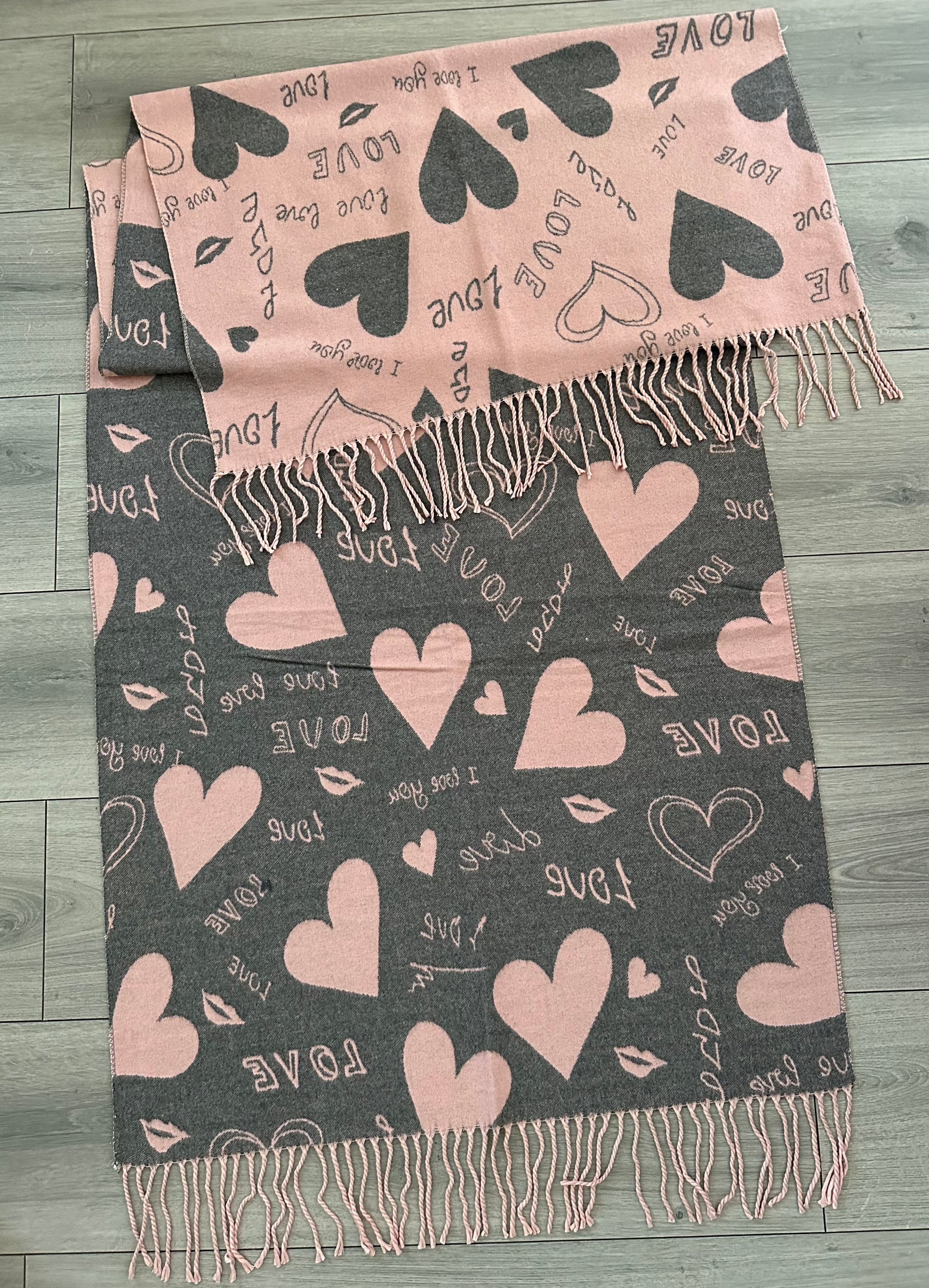 Soft I Love You Heart Design Cashmere Blend Reversible Winter Warm Scarf Shawl