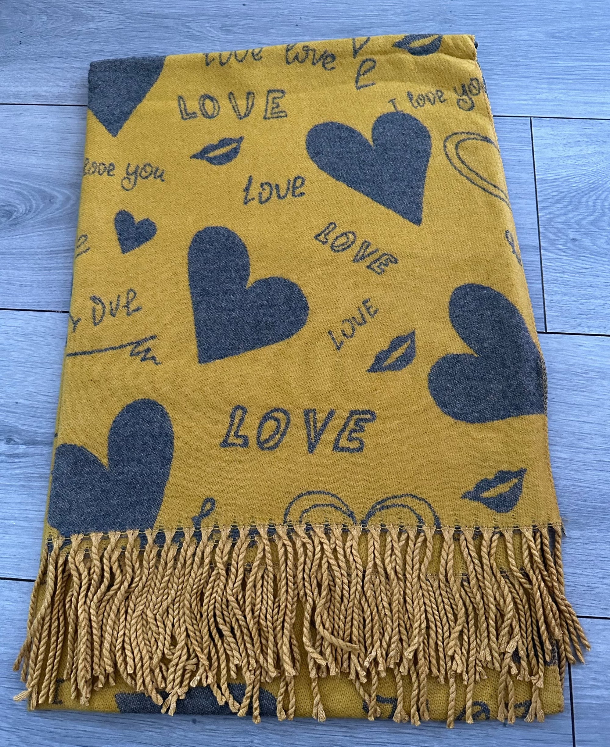 Soft I Love You Heart Design Cashmere Blend Reversible Winter Warm Scarf Shawl