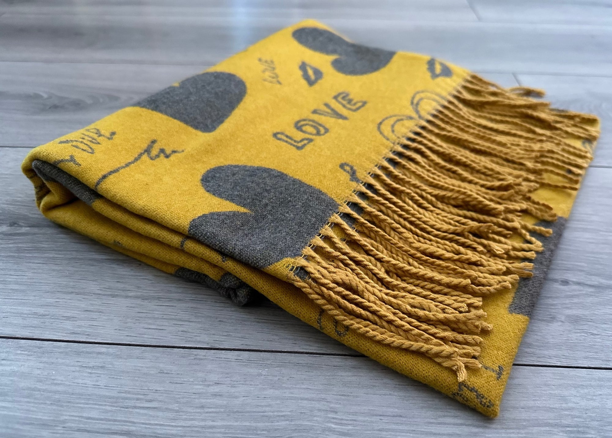Soft I Love You Heart Design Cashmere Blend Reversible Winter Warm Scarf Shawl