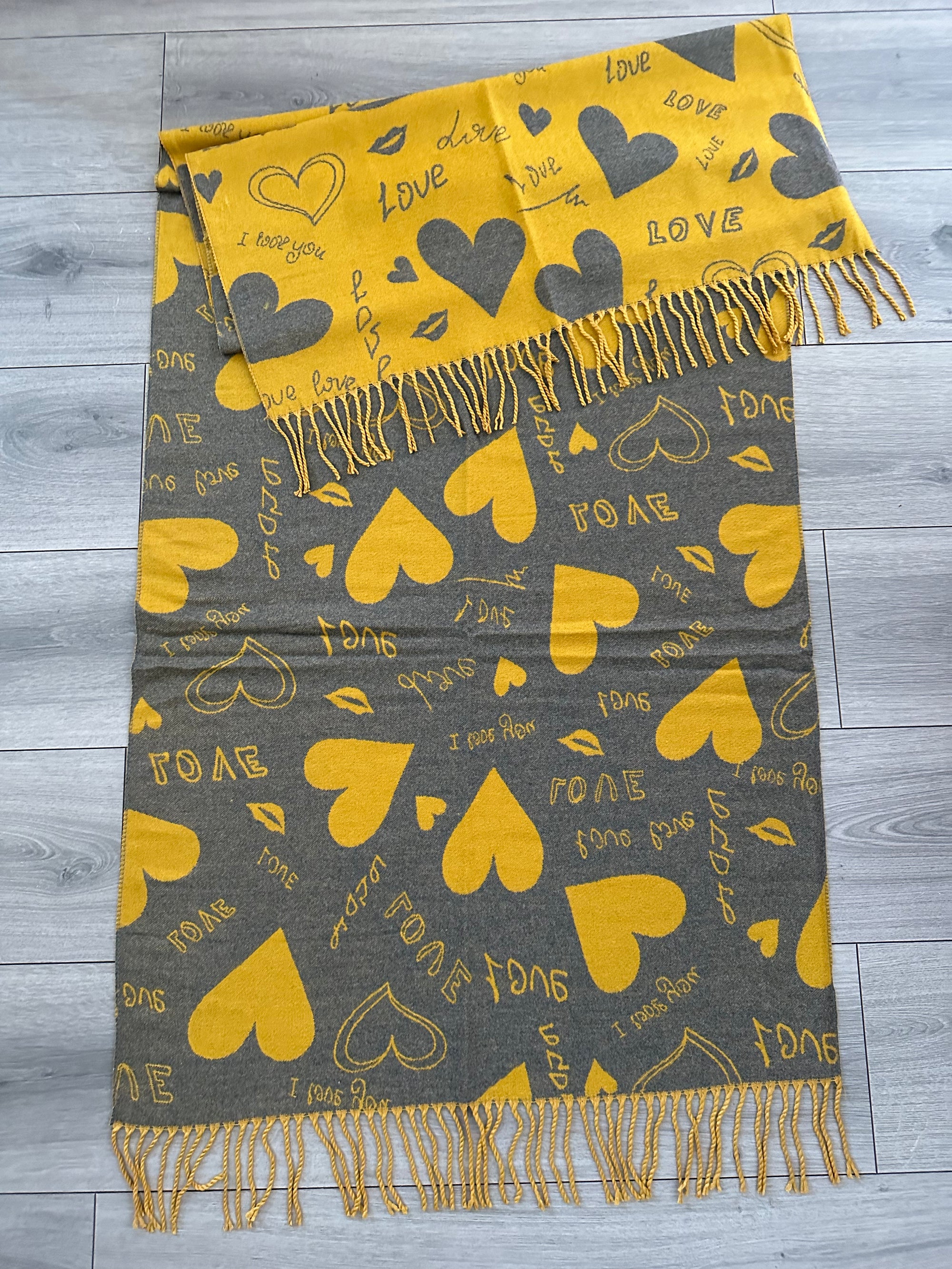 Soft I Love You Heart Design Cashmere Blend Reversible Winter Warm Scarf Shawl