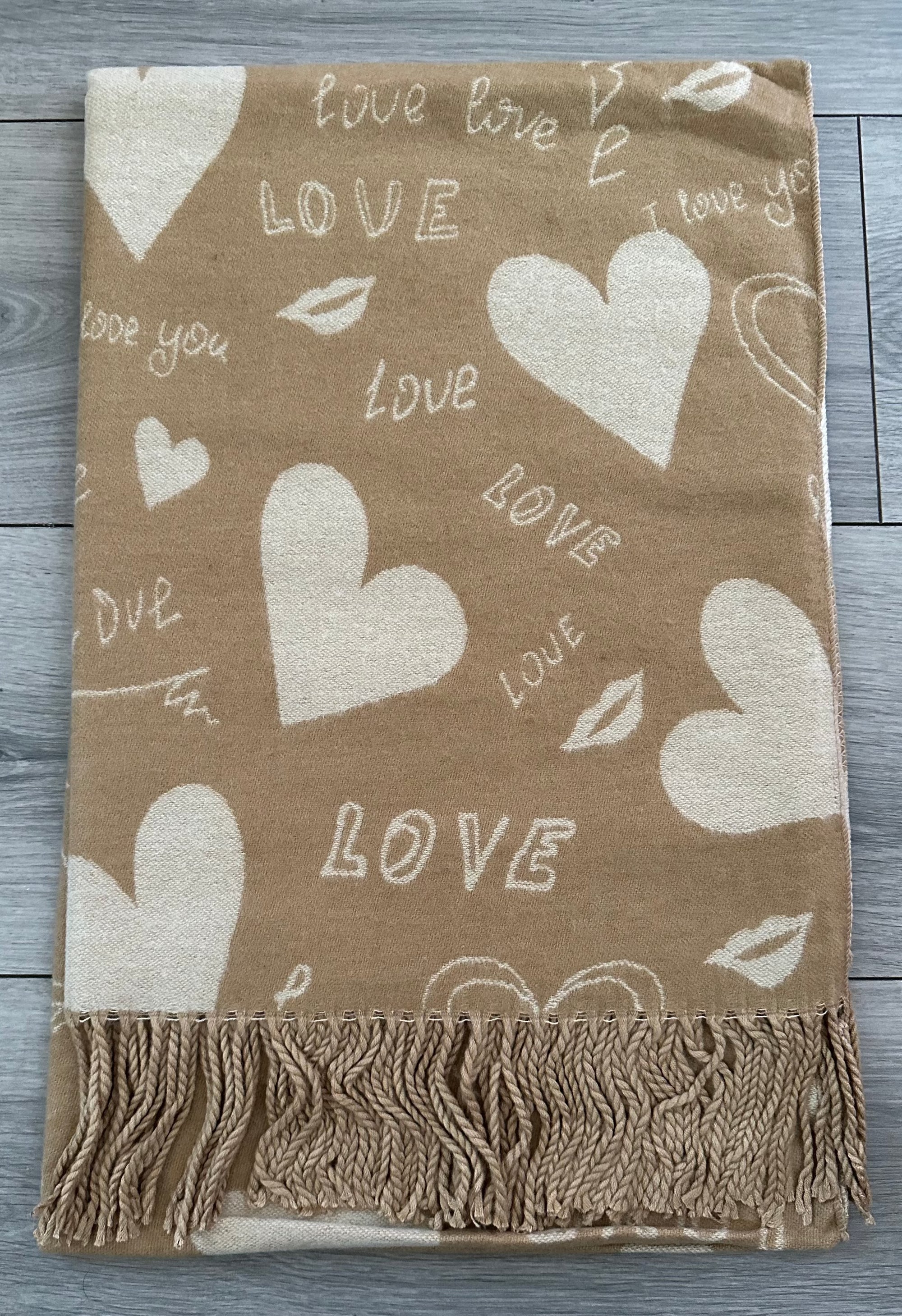 Soft I Love You Heart Design Cashmere Blend Reversible Winter Warm Scarf Shawl