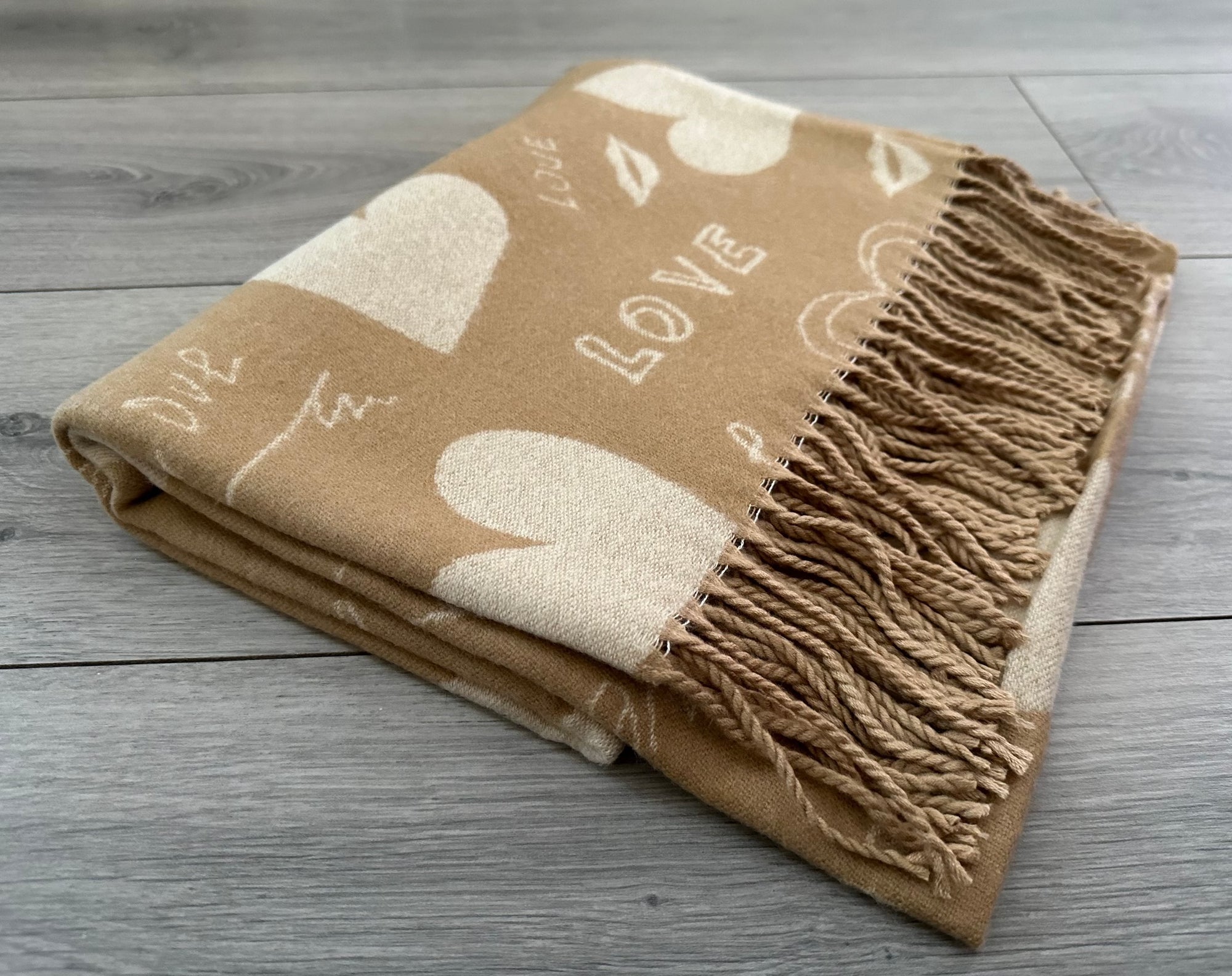 Soft I Love You Heart Design Cashmere Blend Reversible Winter Warm Scarf Shawl
