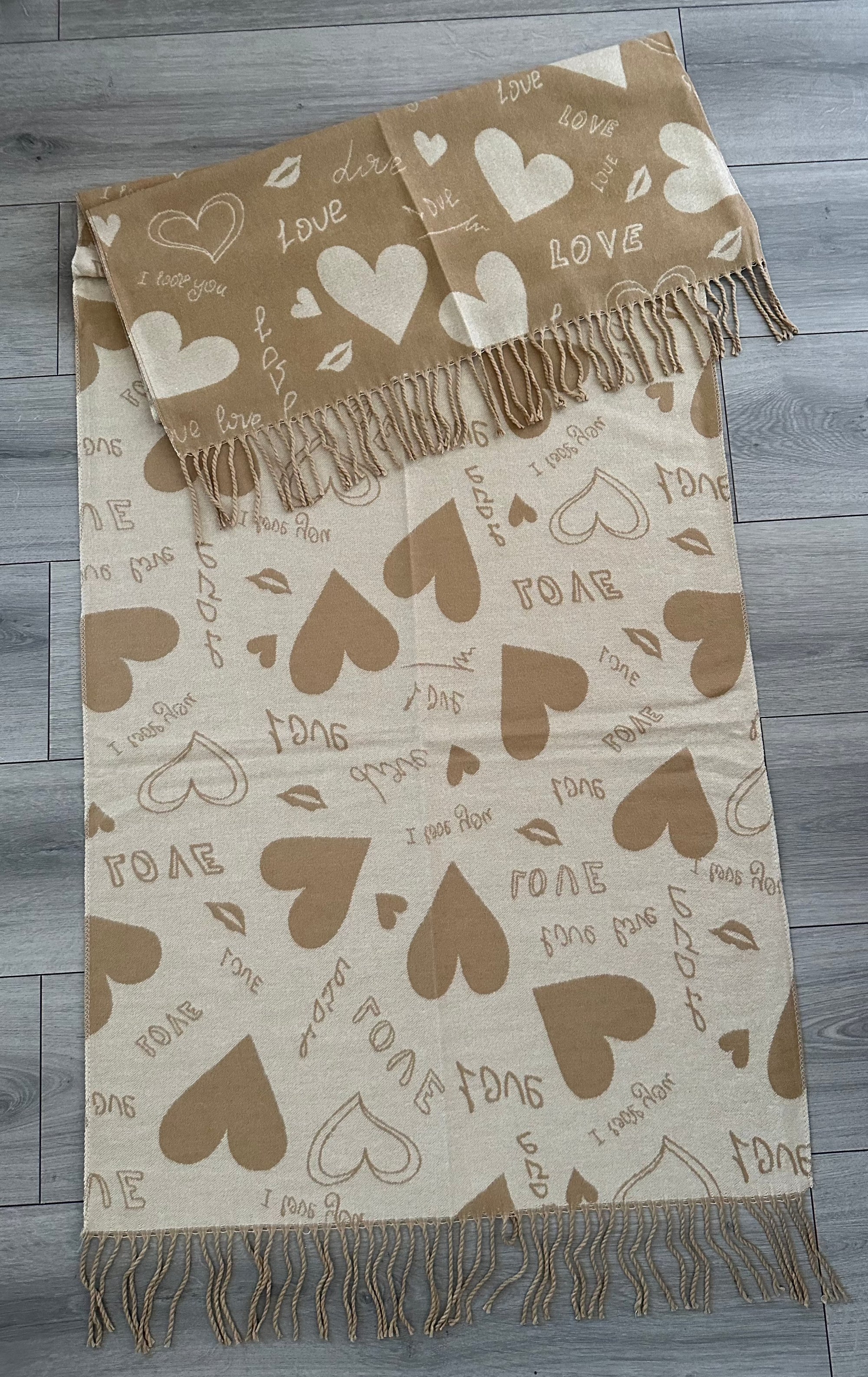 Soft I Love You Heart Design Cashmere Blend Reversible Winter Warm Scarf Shawl
