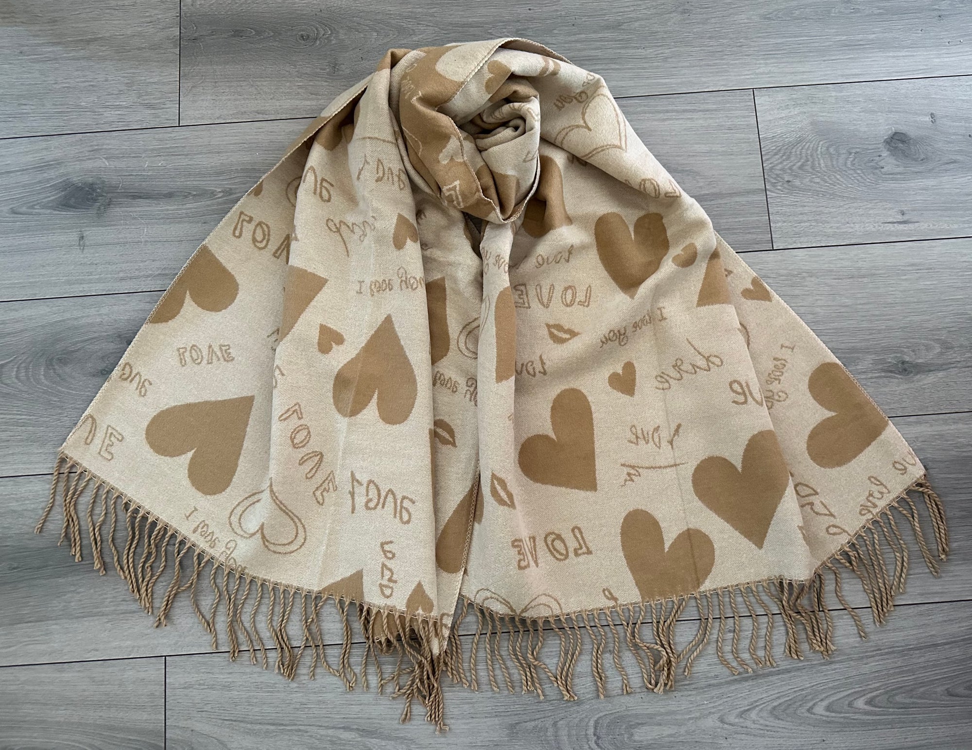 Soft I Love You Heart Design Cashmere Blend Reversible Winter Warm Scarf Shawl