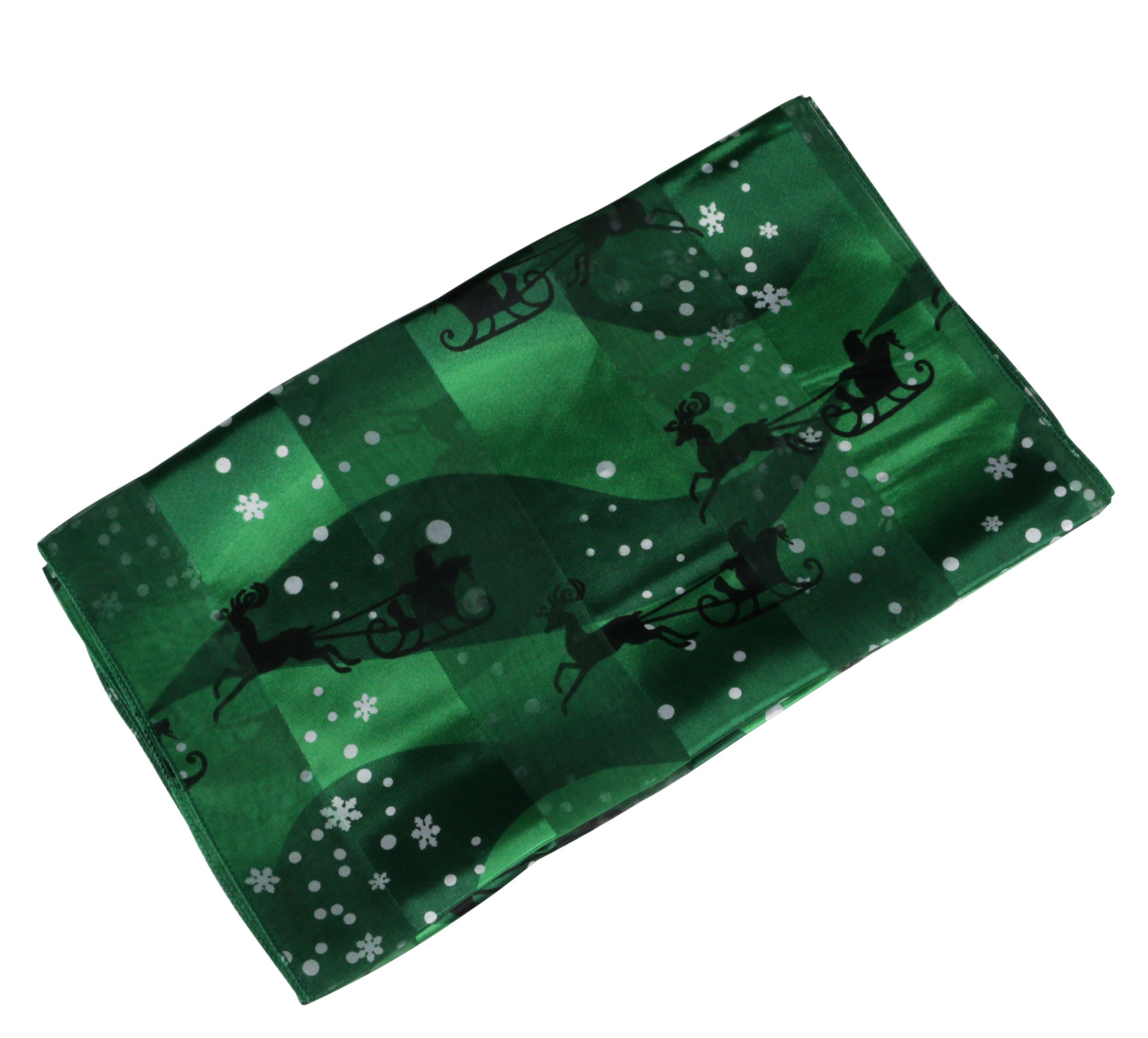 Christmas Reindeer Snowflake Green Silky Satin Striped Chiffon Ladies Scarf Shawl