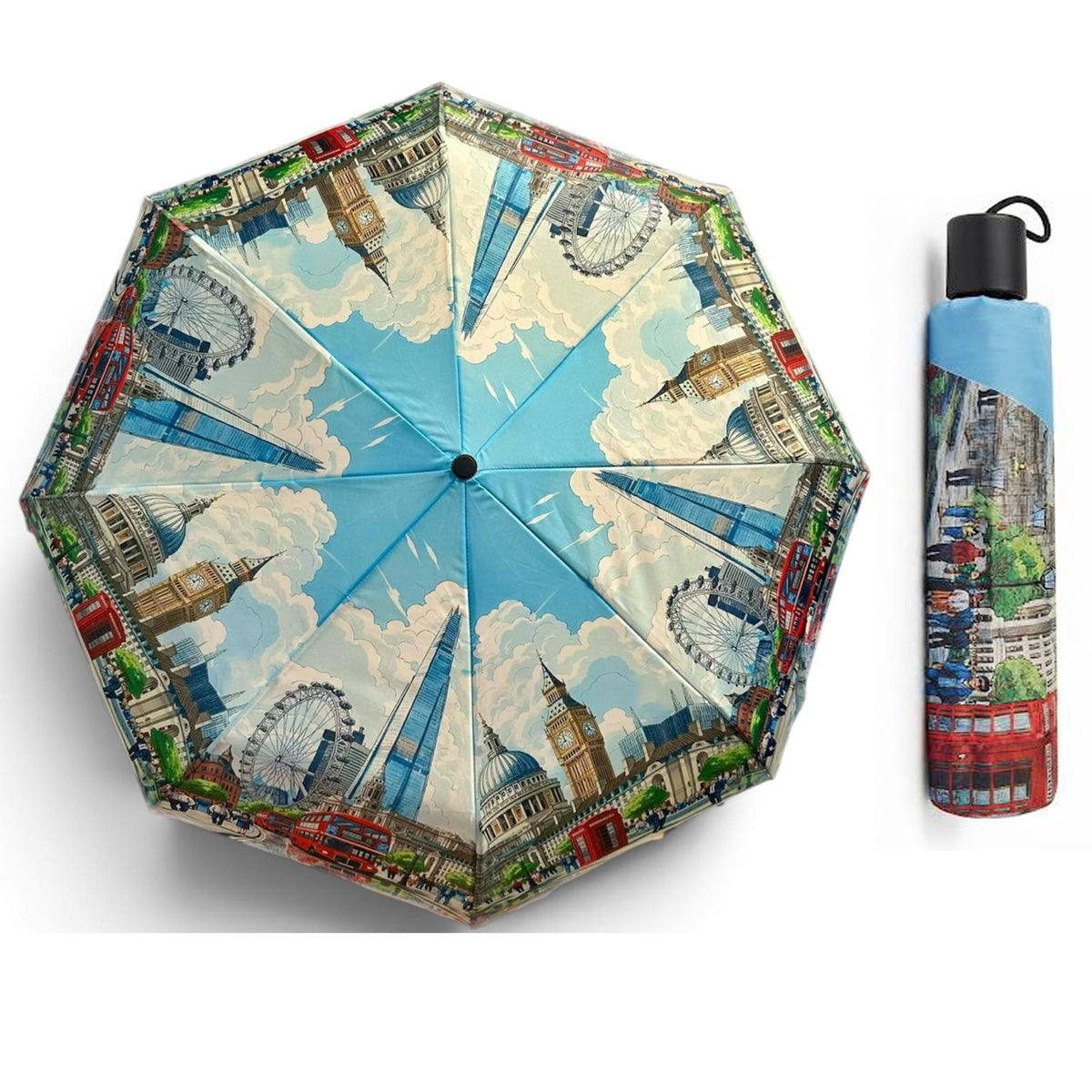 London City Print Manual Open Folding Compact Travel Umbrella