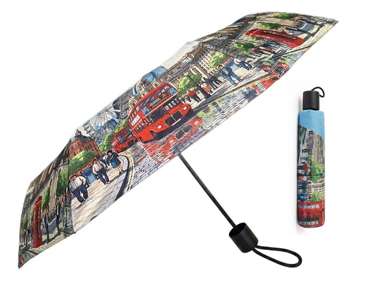 London City Print Manual Open Folding Compact Travel Umbrella