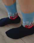 Seamless London Skyline Red Bus Big Ben Socks, Novelty Fun Gift Socks