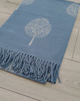 Soft Blue Grey Mulberry Life Tree Print Large Reversible Cashmere Blend Warm Scarf Shawl