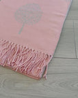 Soft Pink Grey Mulberry Life Tree Print Large Reversible Cashmere Blend Warm Scarf Shawl