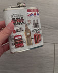Stainless Steel Hip Flask, London Icons, Gift, Big Ben, London Bus, Guards