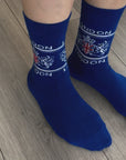 Blue Union Jack British Flag Dragon London Patriotic Socks, Novelty Fun Gift Socks