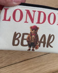 London Teddy Bear Canvas Pouch – Tower Bridge Souvenir Makeup Bag, Travel Coin Purse, UK Gift