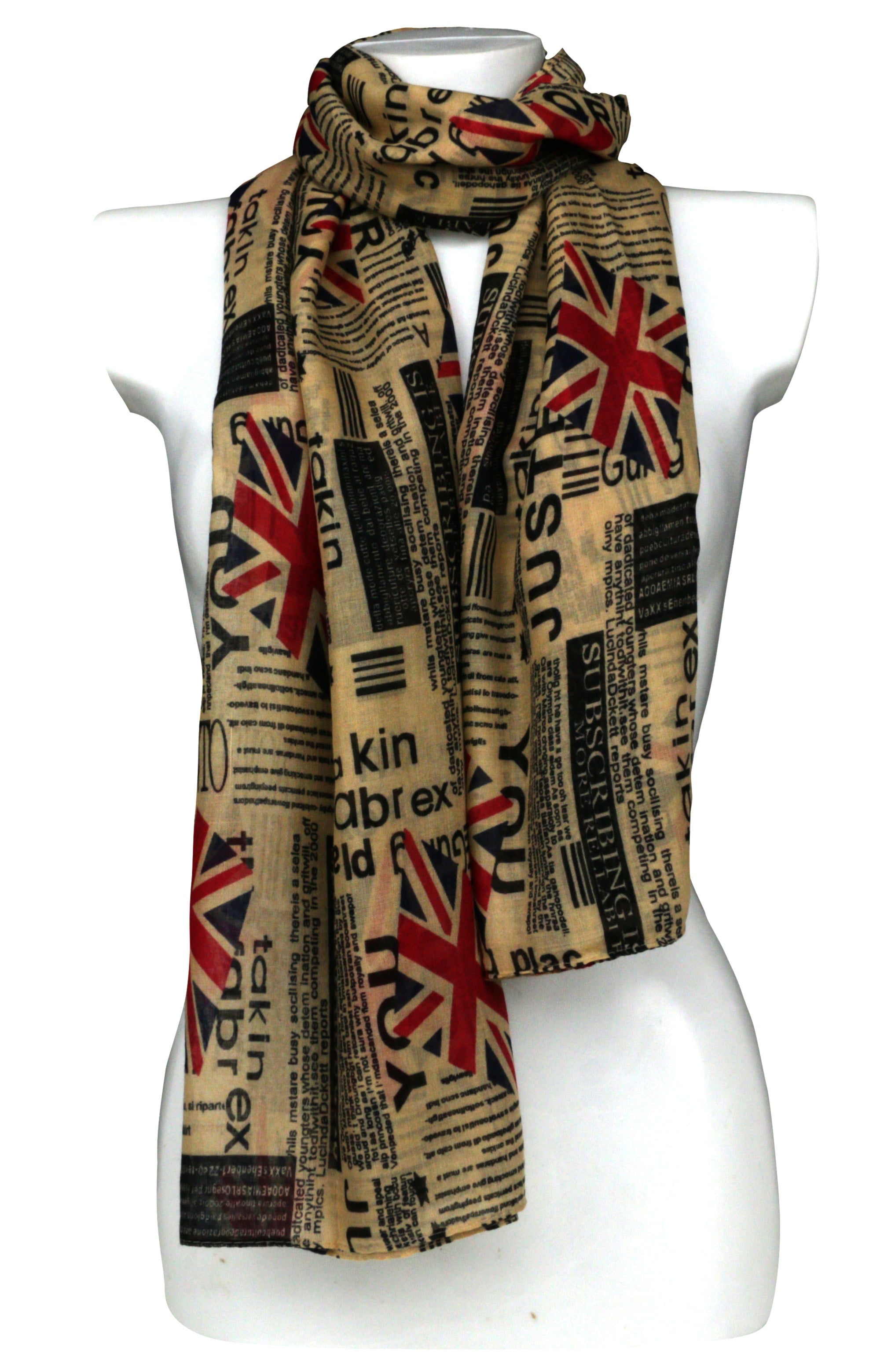 Newspaper Union Jack UK Flag Long Viscose Large Ladies Scarf Shawl Wrap