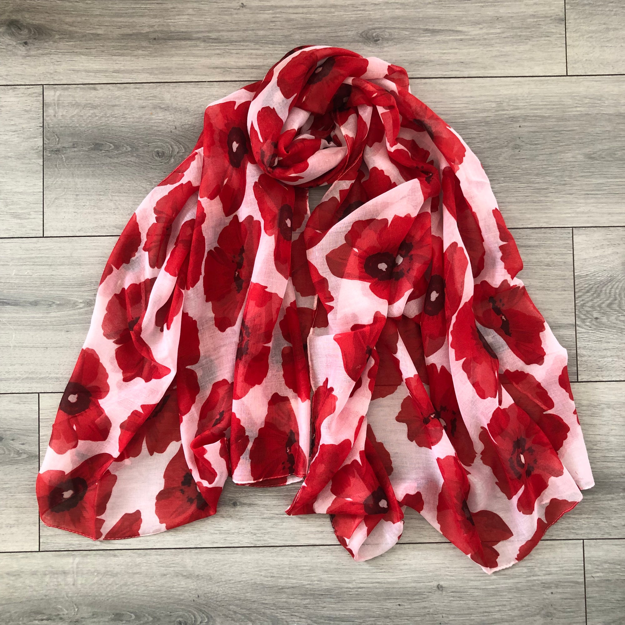 White Poppy Floral Remembrance Day Shawl Scarf