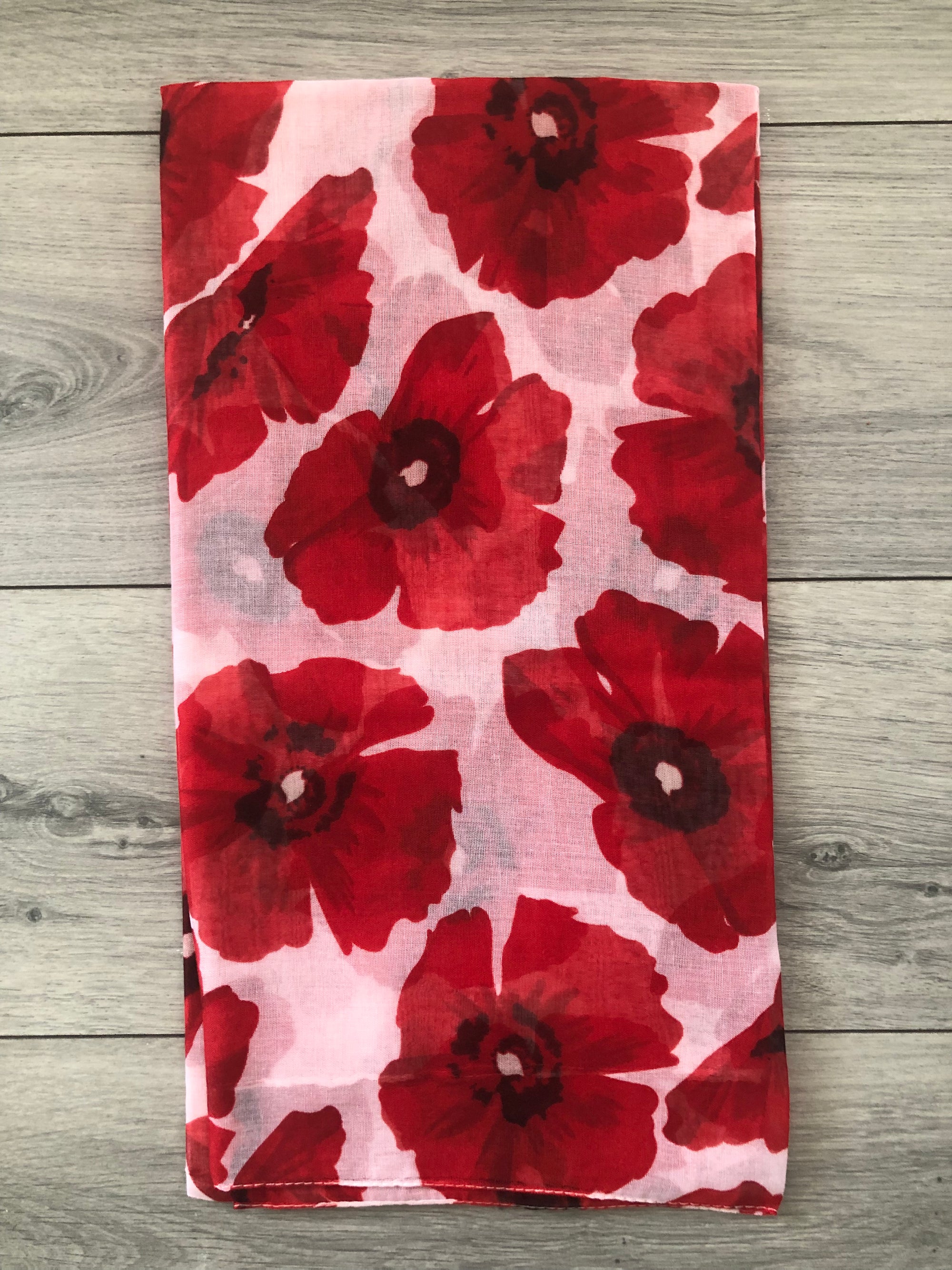 White Poppy Floral Remembrance Day Shawl Scarf